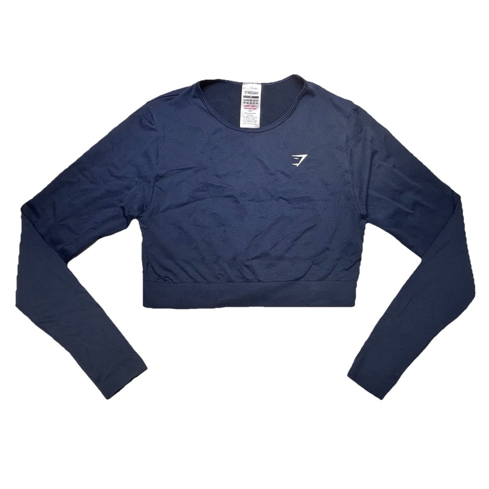 Gymshark Womens Medium Navy Cropped Long Sleeve Athletic Training Top